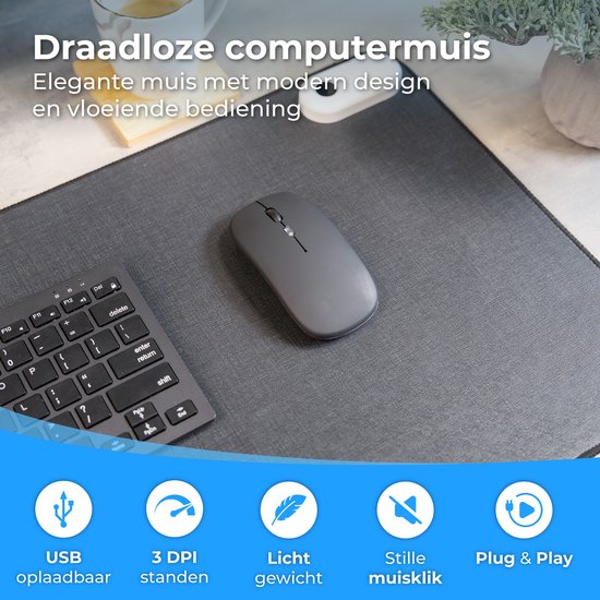 Nuvance Draadloze Muis - Bluetooth - Stil - Laptop & Gaming - Draadloos - Computermuis - Links & Rechtshandig - Zwart