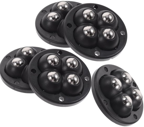 Lot de 5 roulettes pivotantes à billes en acier 360° - Roulettes autocollantes pour meubles - Poulie universelle - Roulettes pivotantes - Pour Meubles coulissants - Mini roulettes pour Meubles - Livrées avec 4 billes en acier inoxydable - Zwart