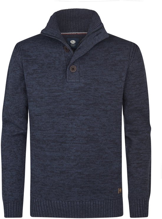 Petrol Industries Heren Trui - Gebreide Trui - Regular Fit - Opstaande Kraag - Katoen - Truien - Pullover - Blauw - Maat XXL