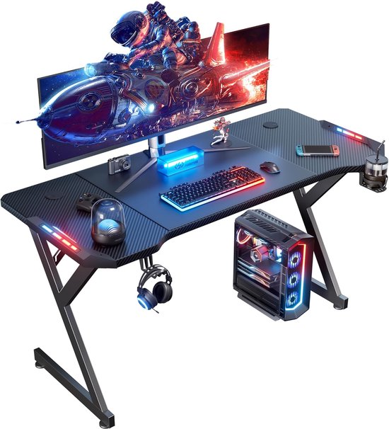 Gaming bureau - Gaming desk - Gaming tafel - 160x60 cm - Zwart - HLONONE