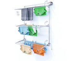 Foxydry Tower 122 cm - 3 droogrekken boven elkaar, inklapbaar en hoogte verstelbaar -bediening rechts- 128 x 52 x 137 cm