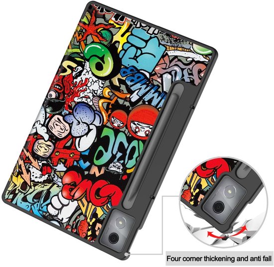 Coverup Tablethoes geschikt voor Lenovo Idea Tab Pro Hoesje - Tri-Fold Book Case met Wake/Sleep - Graffiti