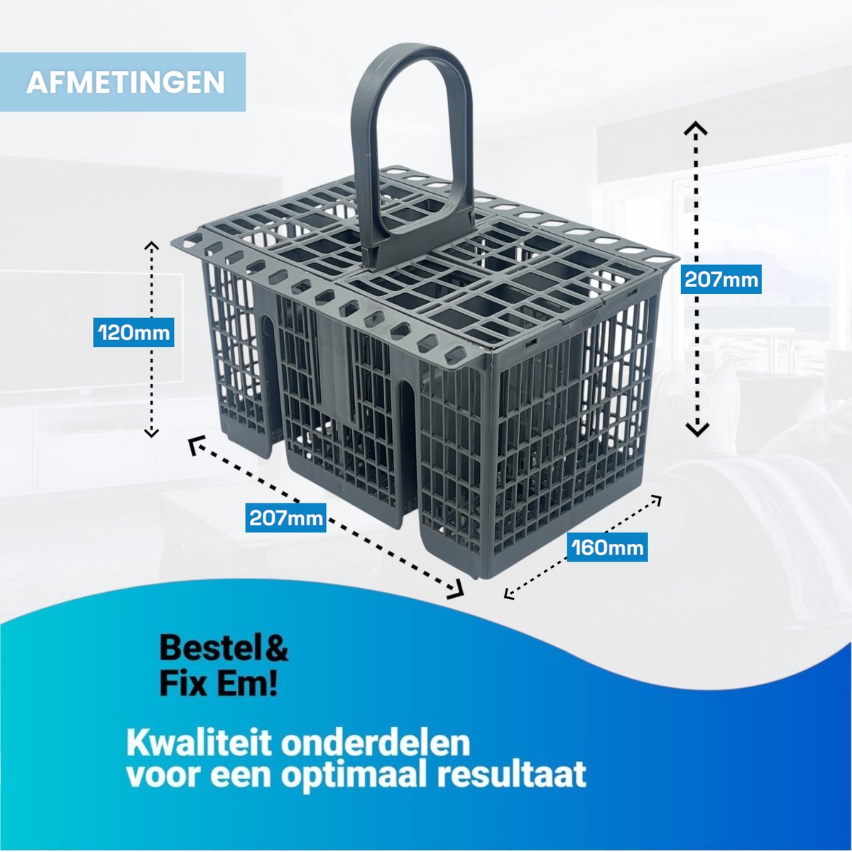Fixem® -Geschikt voor Whirlpool, Bauknecht, Indesit - Vaatwasser bestekbak - bestekmand - 210x162x220mm - 8 Vakken - 482000023046 488000386607 C00257140 C00262655 — afbeelding 2