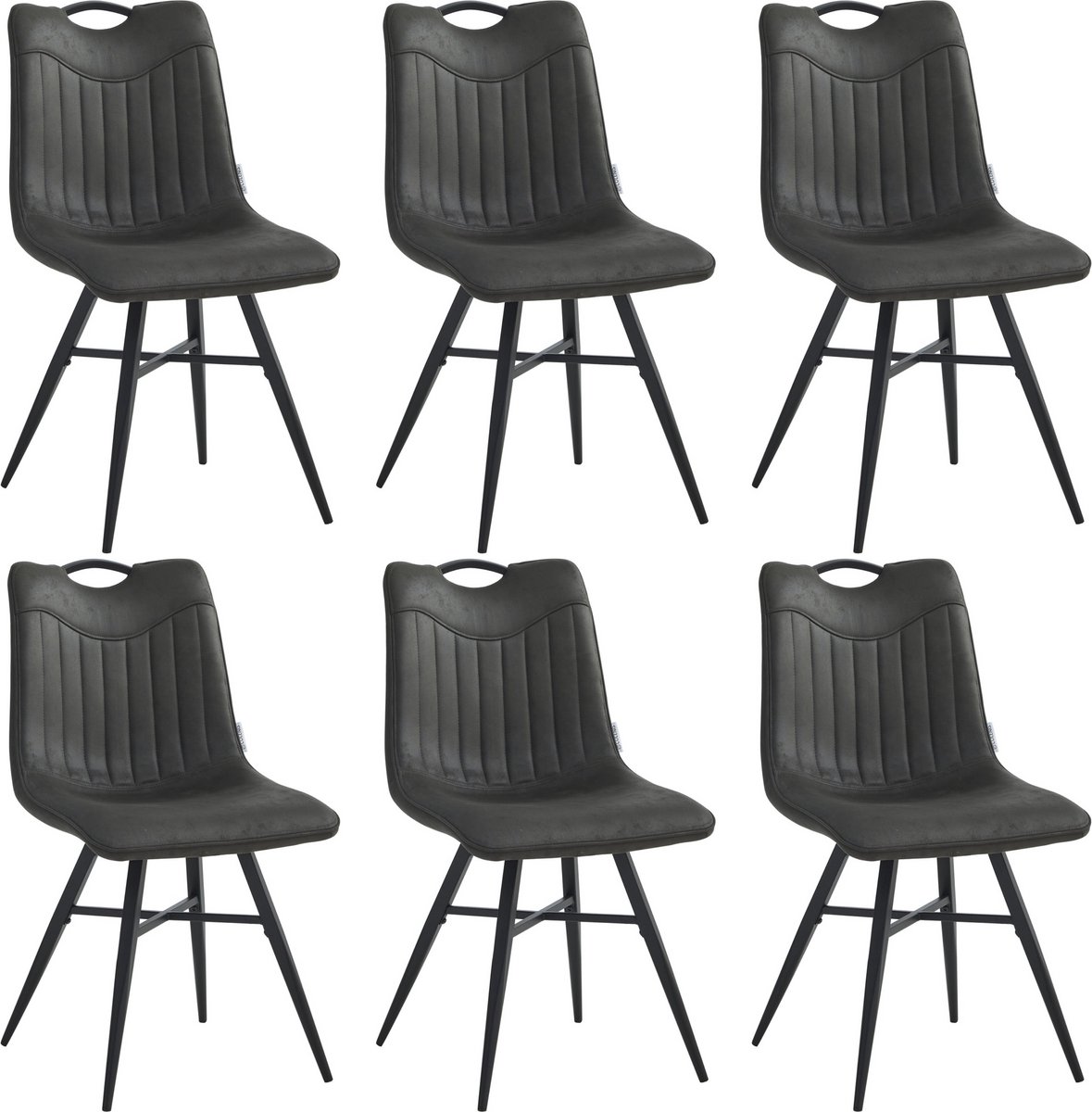 Colenis® - Verty Eetkamerstoel - Set van 6 - Antraciet - Microvezel - Microfiber - Industrieel - Design