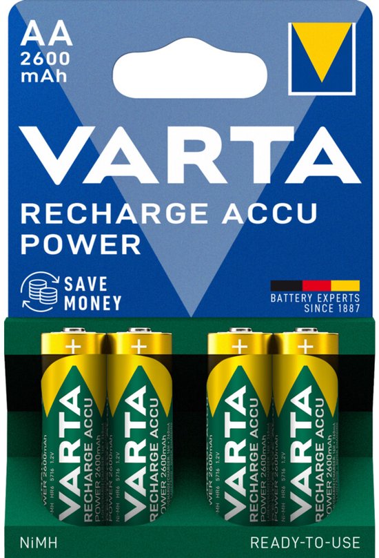 Varta AA Recharge Accu Power batterijen, 2600 mAh, 4 stuks.