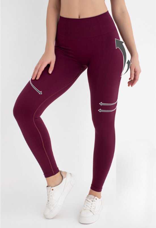 Dames Sportlegging - Sportkbroek - Shape & Liftend Effect - Push up - Squatproof - High waist - Bordeaux - Maat XS/S — afbeelding 3