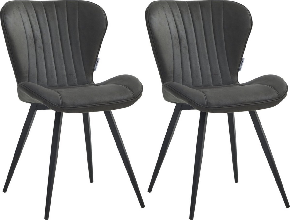 Colenis® - Star Eetkamerstoel - Set van 2 - Antraciet - Microvezel - Microfiber - Industrieel - Design - Eetkamerstoelen - Stoel