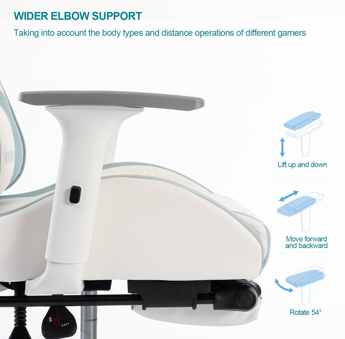 Afbeelding 2 van FOXSPORT Gamestoel - Gaming Chair - Ergonomisch - Verstelbaar - Met lendensteun en hoofdsteun - Met voetsteun - Bureaustoel - Racing -Wit / Blauw
