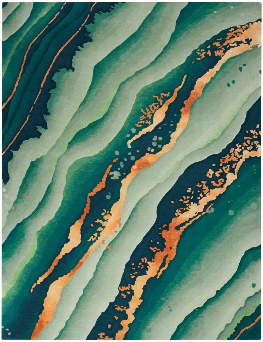 Nourison Prismatic Emerald PRS30 Vloerkleed - 114 x 175 cm - Groen - Rechthoekig - Wol, Luxcelle - Eetkamer, Woonkamer - Abstract - Design, Eclectisch, Modern