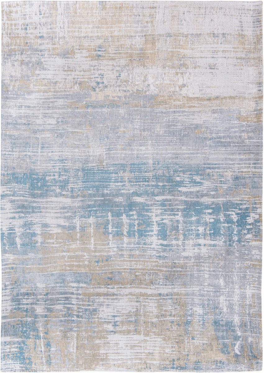 Wasbaar Binnen & Buiten Vloerkleed - 240 x 340 cm - Louis De Poortere Streaks Long Island Blue - Laagpolig Tapijt - Gerecycled PET - Made in Belgium - Circulair