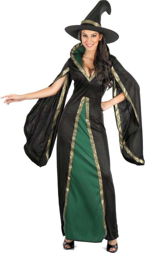 LUCIDA - Zwart met groen heksen kostuum voor dames - M - Volwassenen  kostuums | bol.com