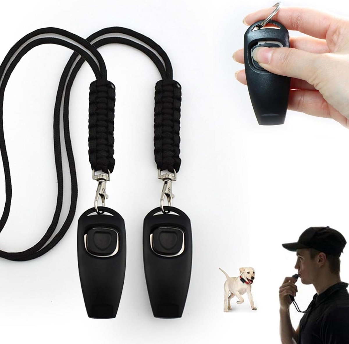 2 stuks hondenfluitje met omhangband voor hondenopvoeding - luid en breed professionele trainingsfluitje (zwart)