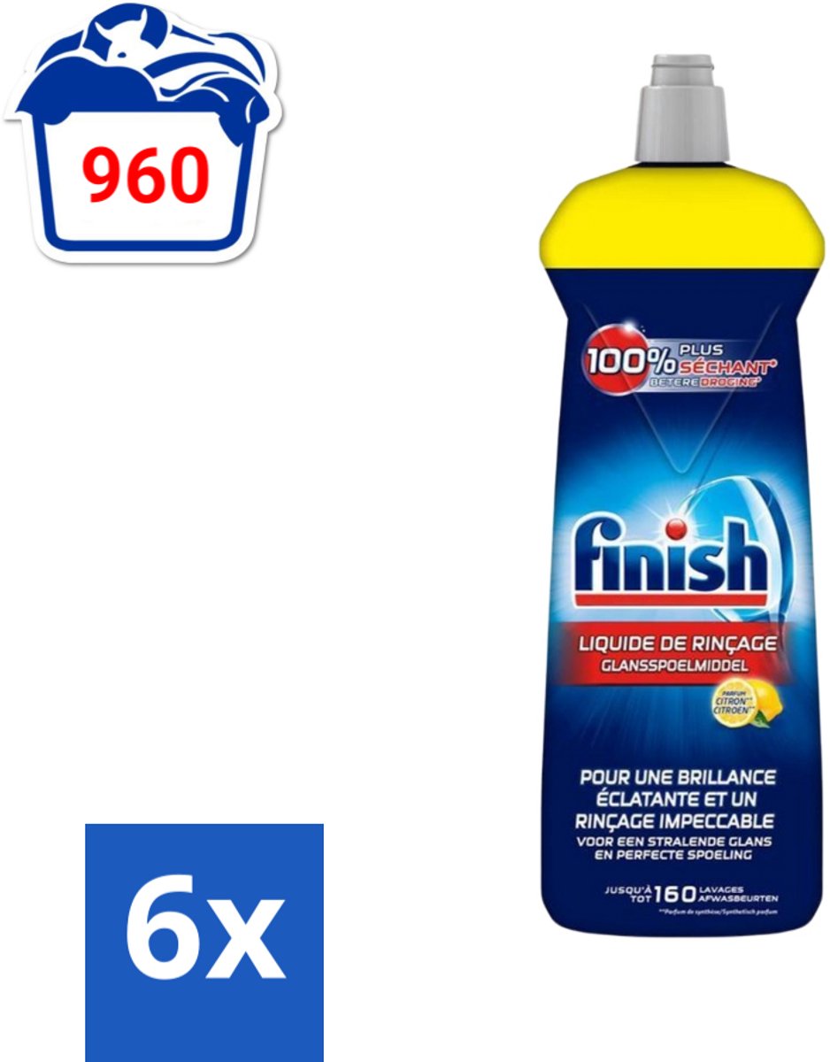 Finish - Glansspoelmiddel - Citroen - Stralende glans - Tot 160 Afwasbeurten - 800 ml - Voordeelverpakking - 6 stuks
