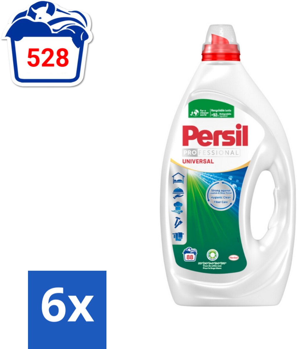 Persil Professional - Universal - Vloeibaar Wasmiddel - Witte en Gekleurde Was - 88 Wasbeurten - Voordeelverpakking - 6 stuks