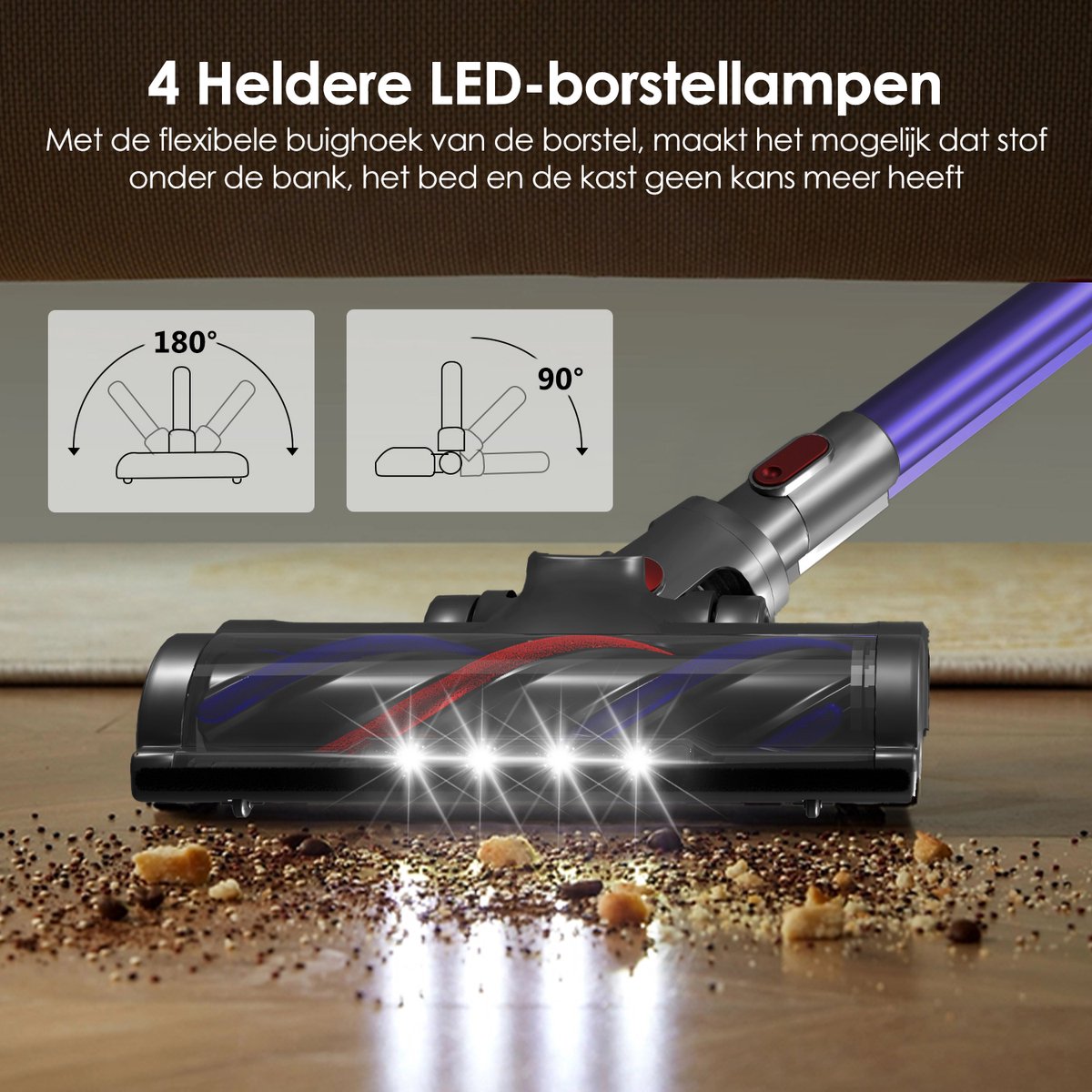 Elekiatech Steelstofzuiger - Steelstofzuiger Draadloos - LED Touchscreen - Batterijduur tot 50 minuten - 1,5L Stofreservoir - Voor Tapijt, Harde Vloeren & Dierenhaar - Paars – foto 7