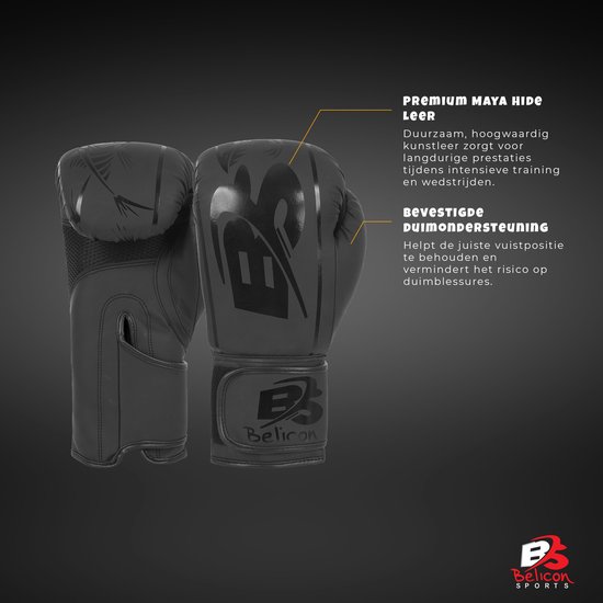Belicon porte des Gants de boxe Sparring Muay Thai Pro Training, Maya Skin Leather, Kickboxing Heavy Punching Bag Focus Mitts Pads Double End Ball Training, MMA Fitness Gym Bag, Ventilated Palm --- 12 OZ