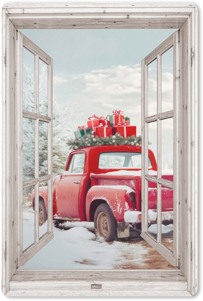 Muismat 18x27 cm - Mousepad Auto - Rood - Cadeaus - Winter - Kerst - Doorkijk - Wit - Muismatten