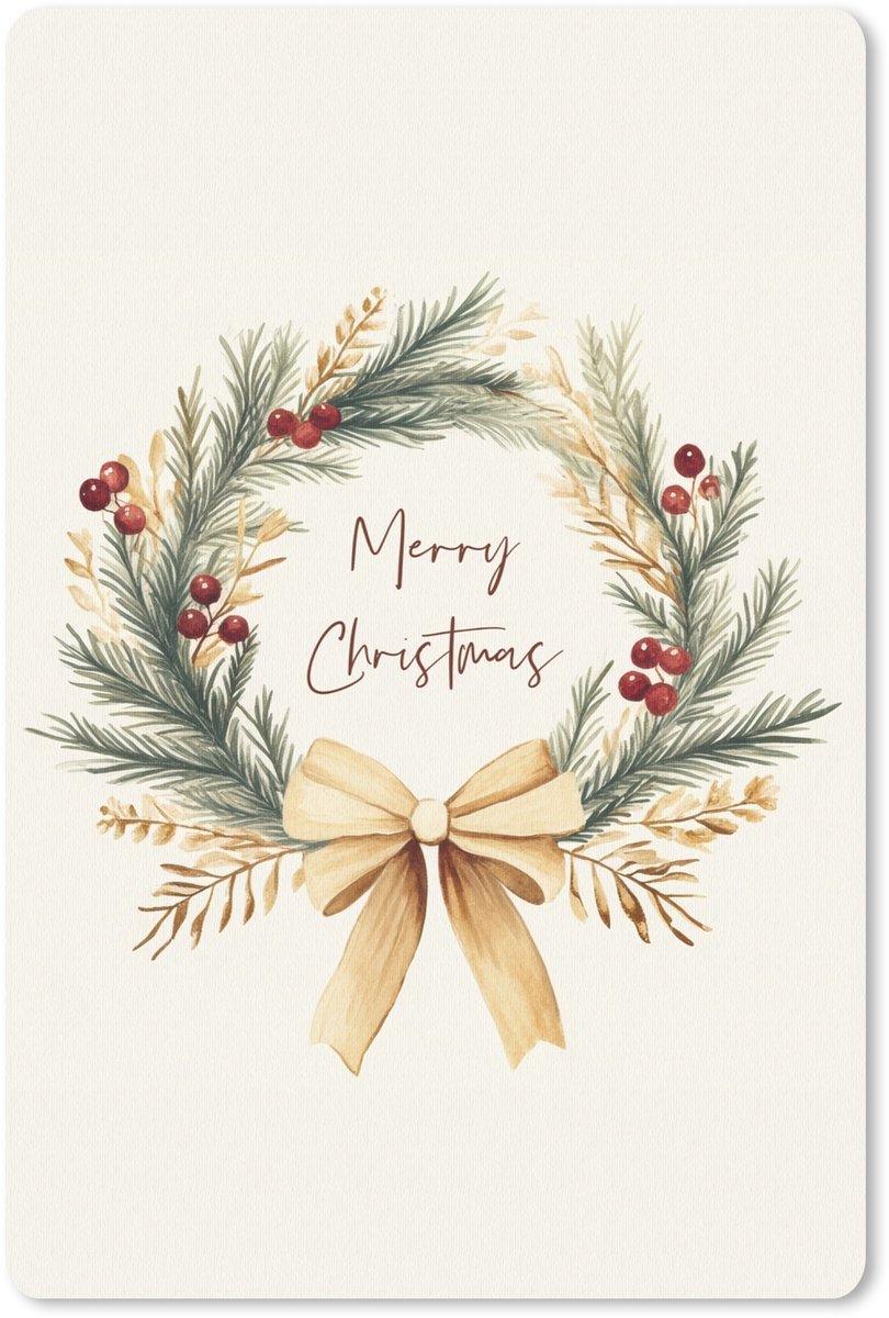 Muismat 18x27 cm - Mousepad Kerstkrans - Kerst - Goud - Beige - Muismatten