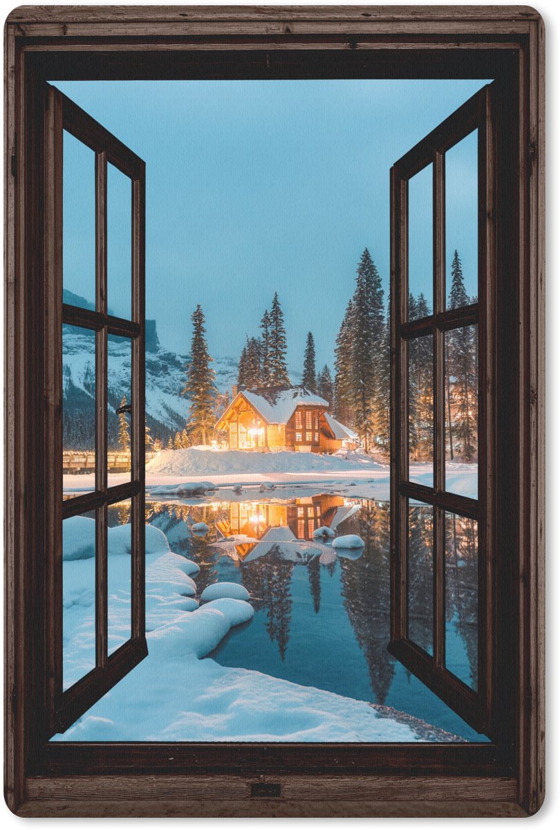 Muismat 18x27 cm - Mousepad Doorkijk - Winter - Landschap - Natuur - Huis - Bergen - Muismatten