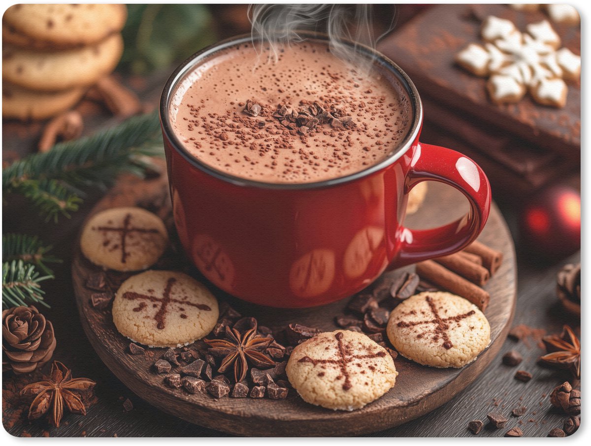 Muismat 23x19 cm - Mousepad Chocolademelk - Mok - Winter - Kerst - Gezelligheid - Muismatten