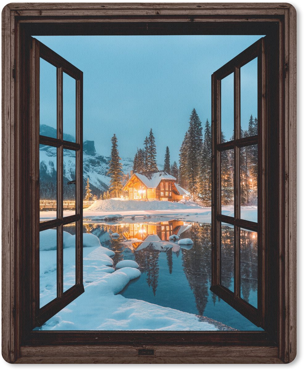 Muismat 19x23 cm - Mousepad Doorkijk - Winter - Landschap - Natuur - Huis - Bergen - Muismatten