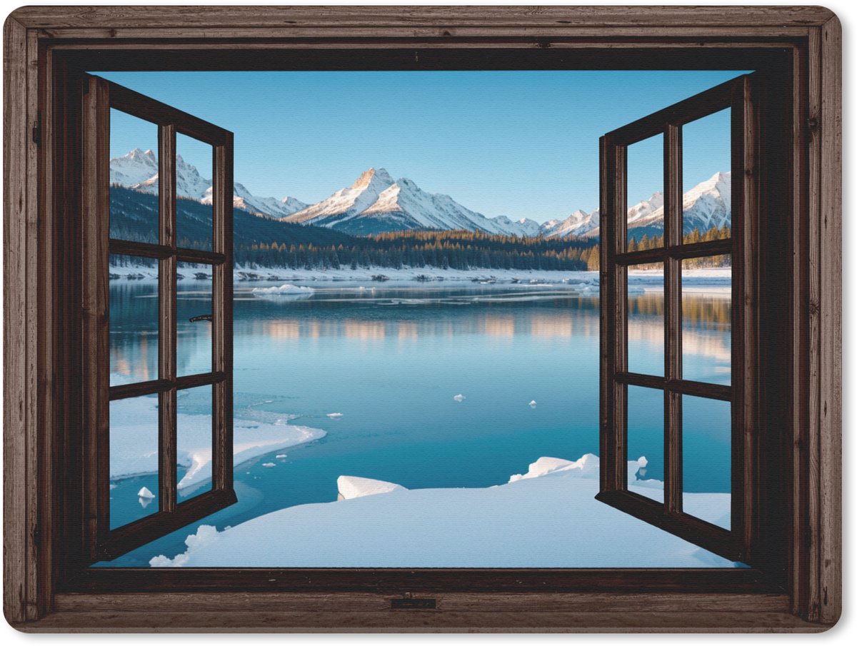 Muismat 23x19 cm - Mousepad Doorkijk - Winterlandschap - Meer - Bergen - Uitzicht - Muismatten