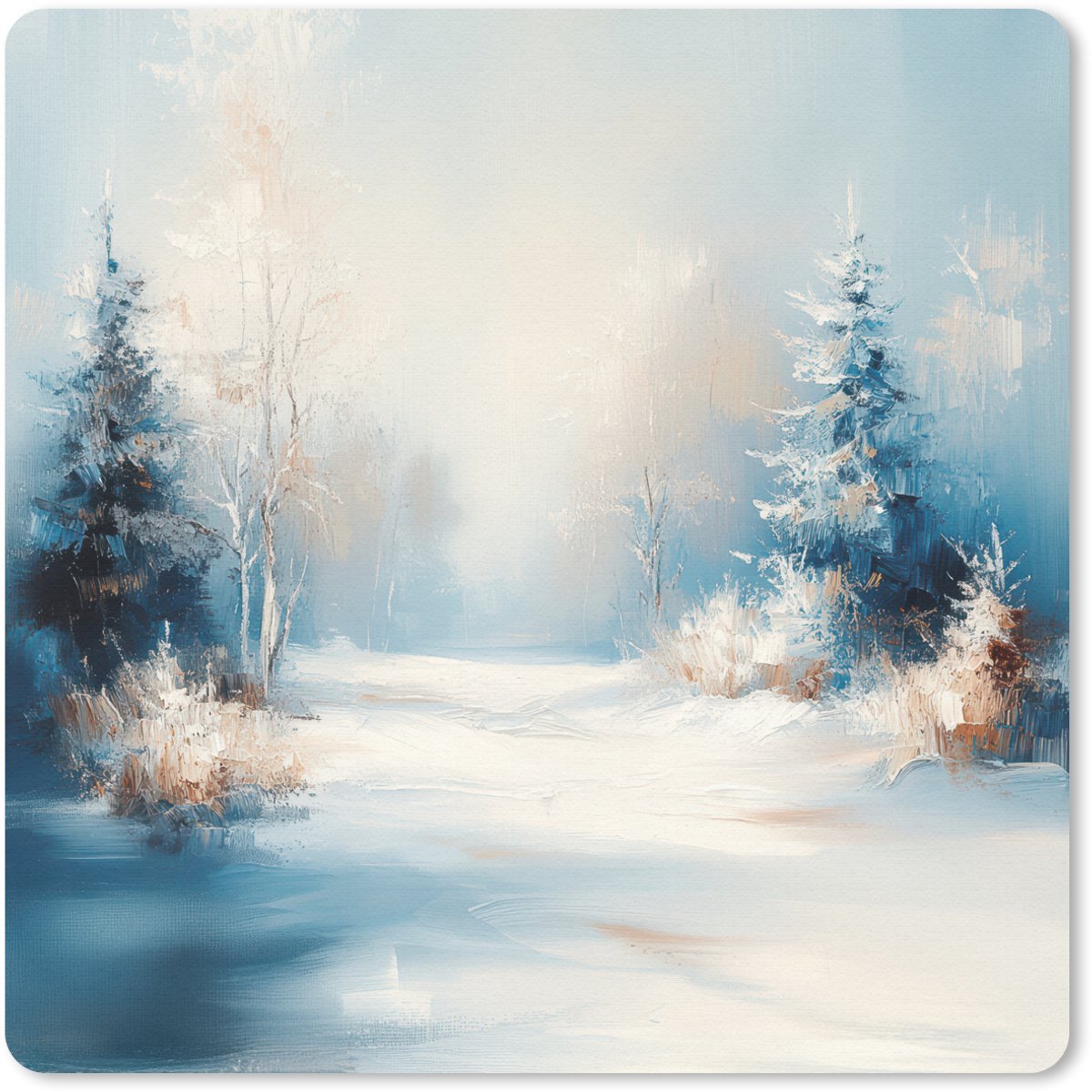 Muismat 20x20 cm - Mousepad Bos - Winter - Natuur - Abstract - Sneeuw - Muismatten
