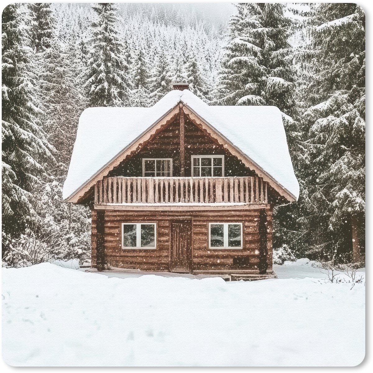 Muismat 30x30 cm - Mousepad Huis - Bos - Winter - Natuur - Sneeuw - Muismatten