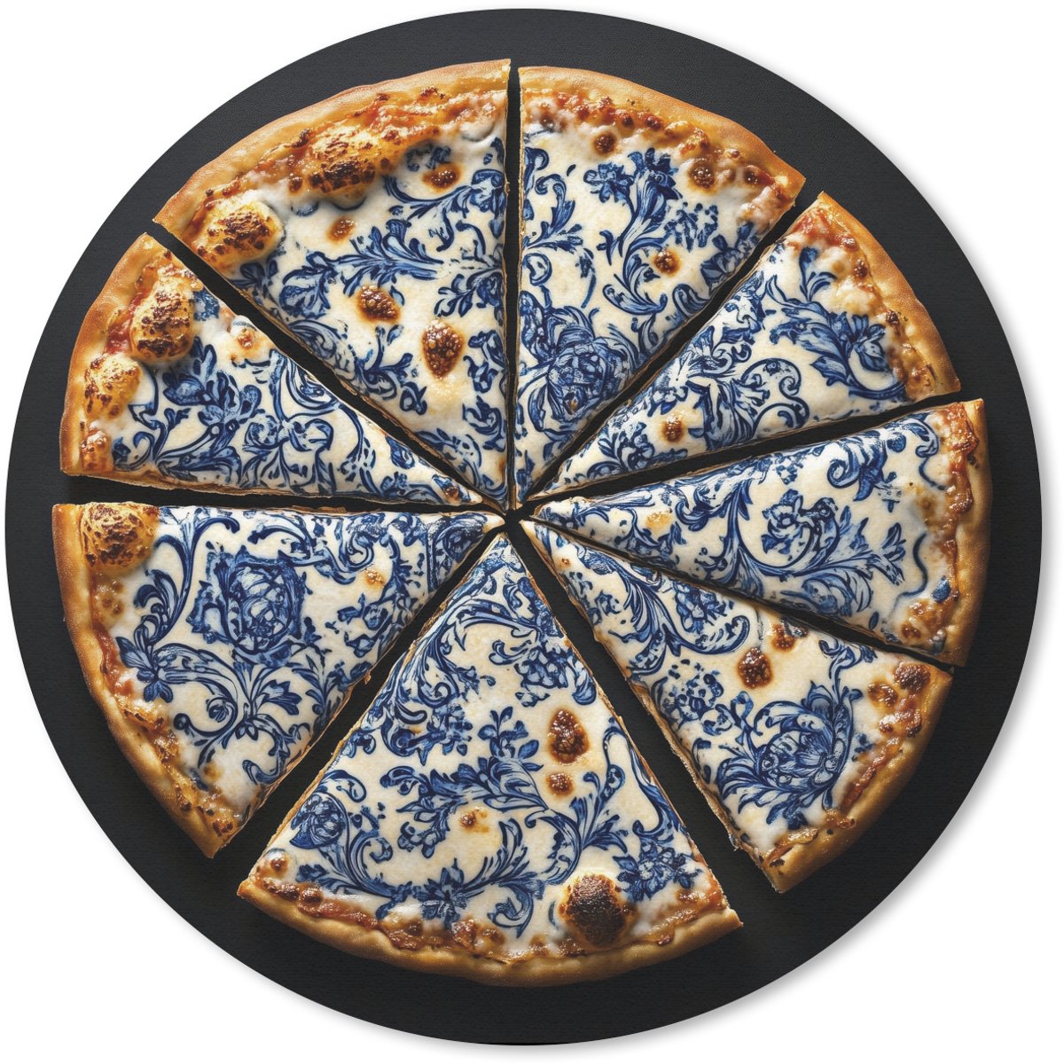 Muismat rond 20x20 cm - Mousepad Pizza - Eten - Delftsblauw - Ronde muismatten