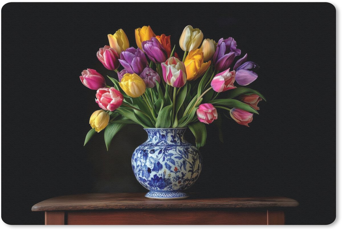 Muismat 27x18 cm - Mousepad Tulpen - Kleuren - Hout - Vaas - Muismatten
