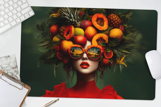 Bureau onderlegger 60x40 cm - Muismat Vrouw - Vruchten - Papaja - Ananas - Bureaulegger xl - Desk mat beschermer - Computer muismatten