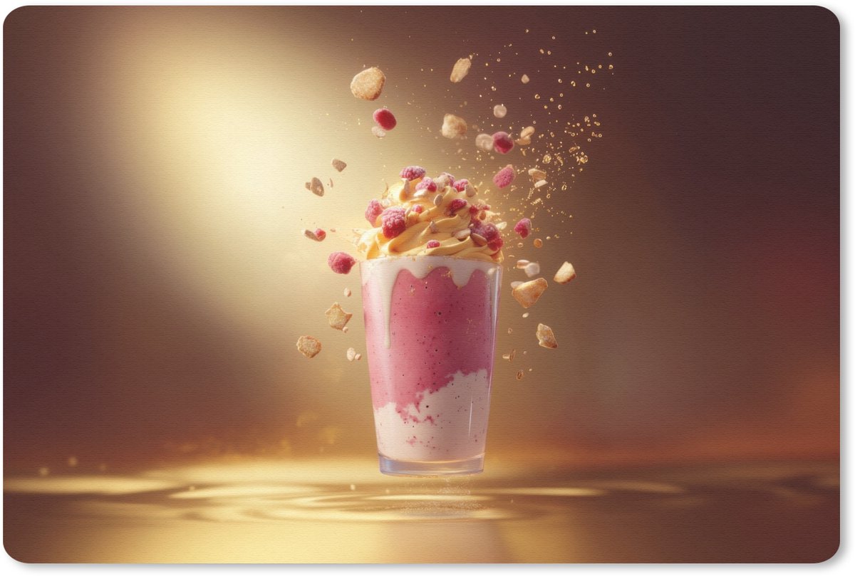 Muismat 27x18 cm - Mousepad Framboos - Smoothie - Drinken - Roze - Muismatten