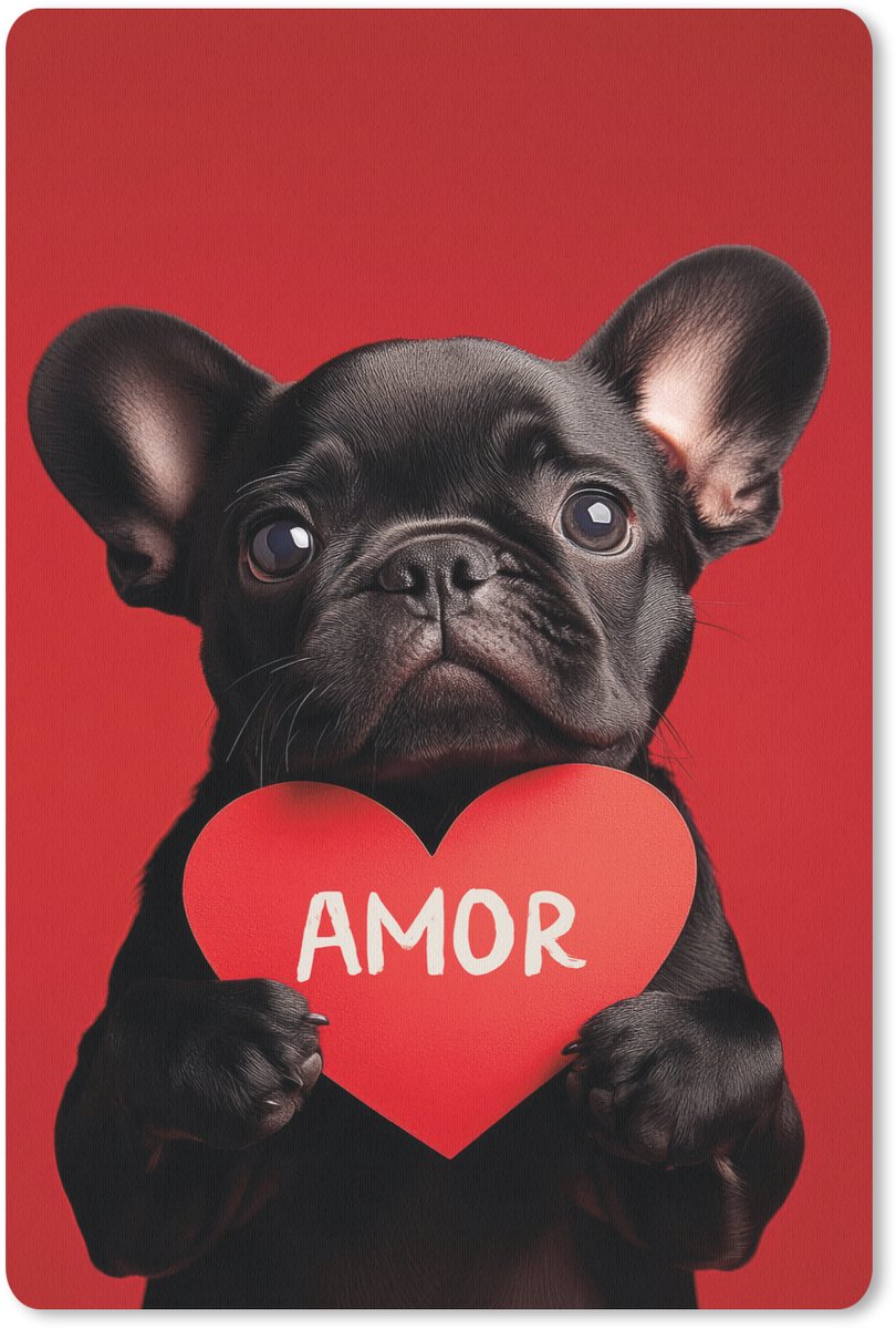 Muismat 18x27 cm - Mousepad Amor - Hond - Hartje - Rood - Muismatten