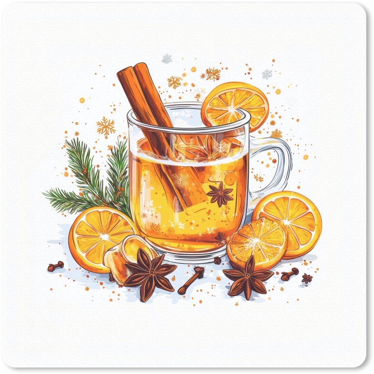 Muismat 20x20 cm - Mousepad Warm - Thee - Oranje - Kaneel - Muismatten