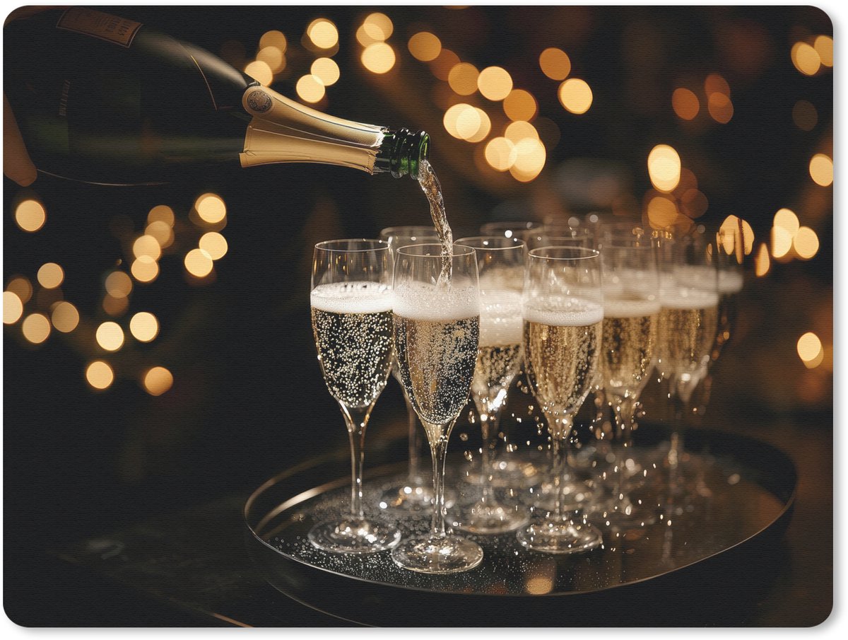 Muismat 23x19 cm - Mousepad Lichtjes - Champagne - Dienblad - Glazen - Muismatten