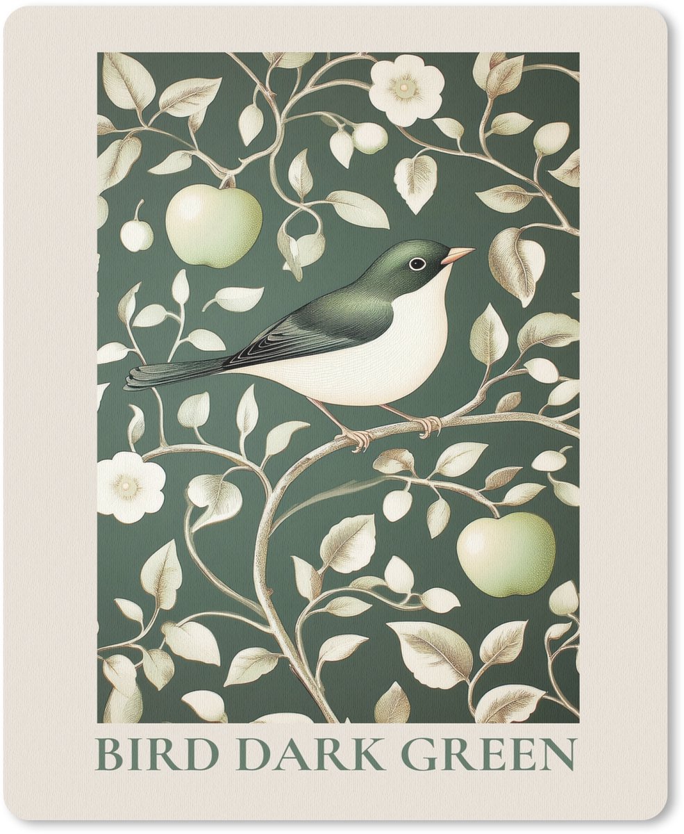 Muismat 19x23 cm - Mousepad Groen - Vogel - Bloemen - Muismatten