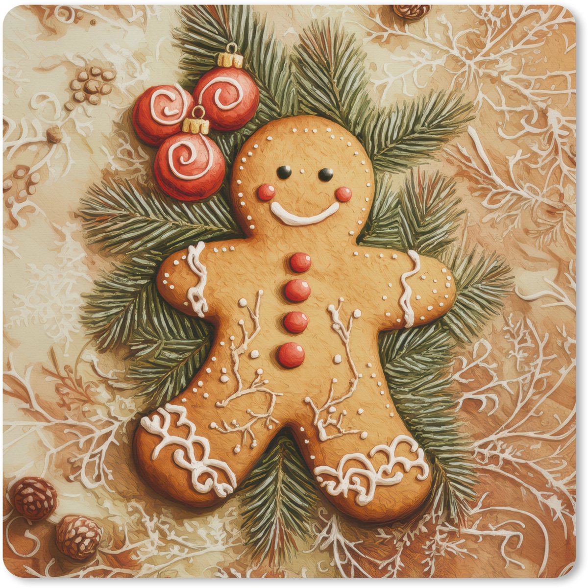 Muismat XXL 80x80 cm - Bureau onderlegger - Bureau mat Kerstmis - Koekje - Poppetje - Speculaas - Bureaumat - Gaming mousepad xl - Bureaulegger groot - Computer deskmat