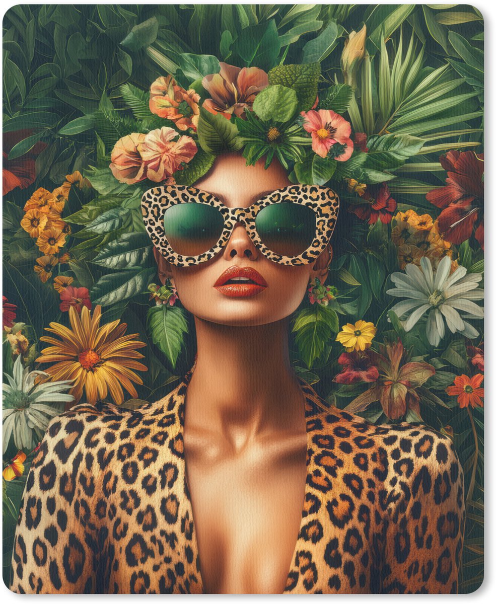 Muismat 19x23 cm - Mousepad Vrouw - Panterprint - Jungle - Natuur - Luxe - Muismatten