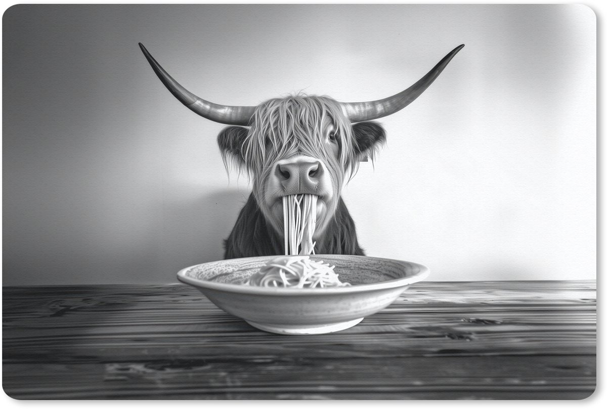 Muismat 27x18 cm - Mousepad Schotse Hooglander - Spaghetti - Dieren - Zwart wit - Muismatten