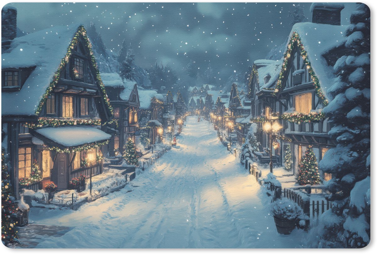Muismat 27x18 cm - Mousepad Kerstdorp - Kerst - Sneeuw - Winter - Muismatten