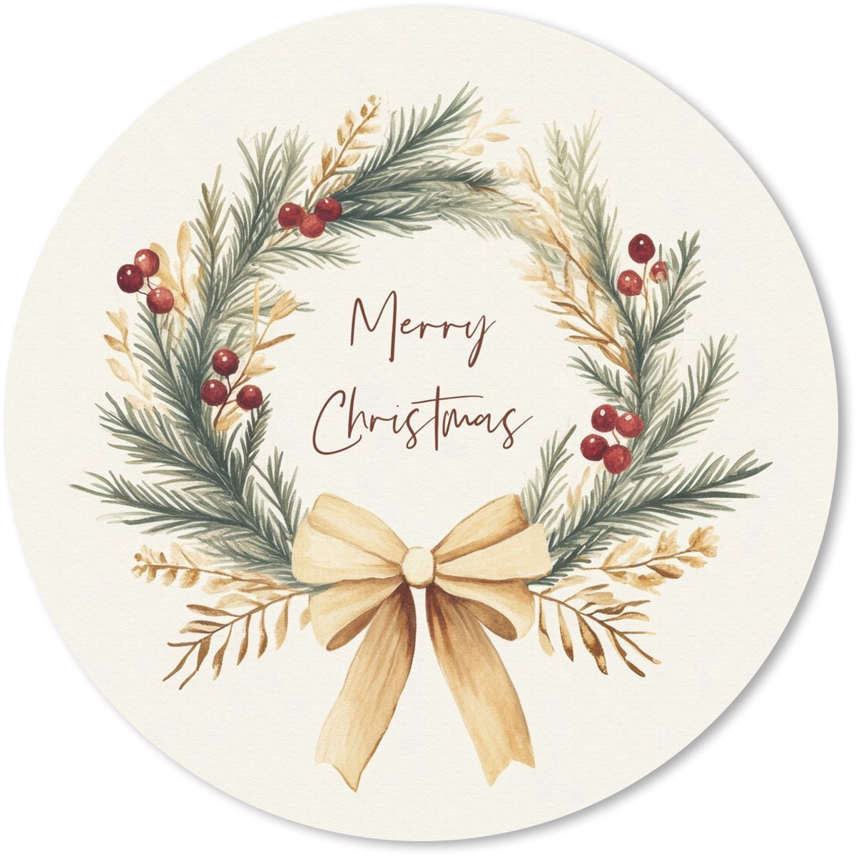 Muismat rond 30x30 cm - Mousepad Kerstkrans - Kerst - Goud - Beige - Ronde muismatten