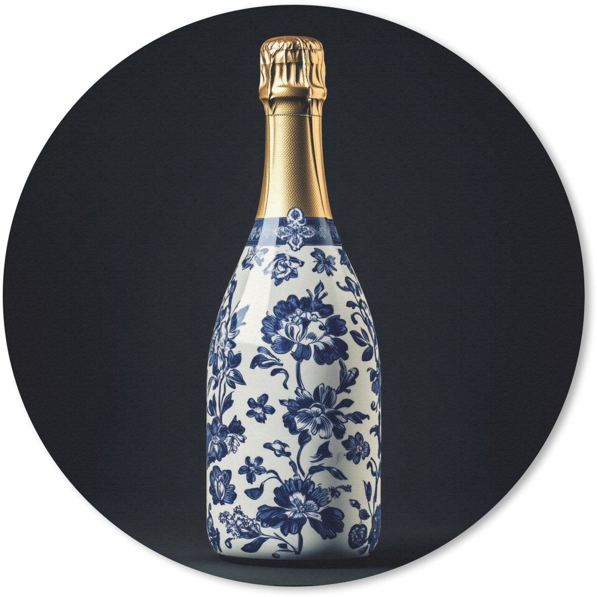 Muismat rond 40x40 cm - Mousepad Champagne - Bloemen - Goud - Chique - Ronde muismatten