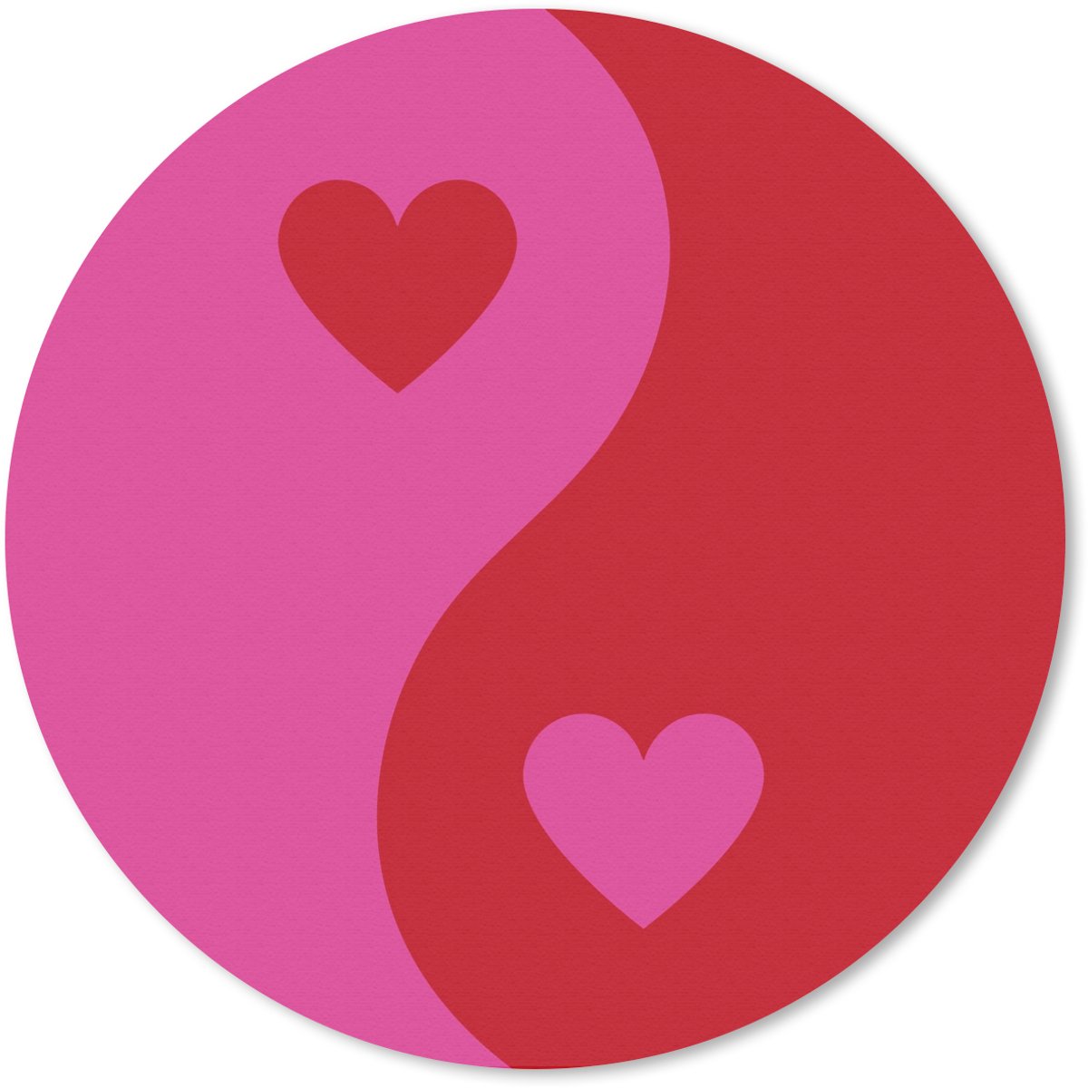 Muismat rond 20x20 cm - Mousepad Minimalistisch - Rood - Roze - Hartjes - Ronde muismatten