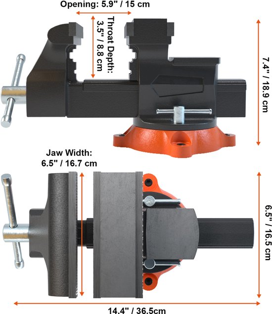 VEVOR Multifunctionele 360 graden draaibare hoofdbank, 30 KN, grijpkracht 3000 kg, voor het bewerken van machines en bankschroef, 15,2 cm (6 inch), met sokkel en gereedschap, bankschroef, industrie