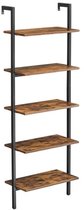 Ladder Shelf Boekenkast – 5 Niveaus, Opbergmeubel voor Woonkamer, Kantoor, Slaapkamer – Industrieel Design – Rustiek Bruin en Zwart – 60 x 30 x 172 cm