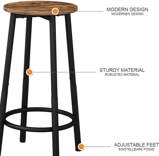 Lot de 2 Tabourets de bar Vicco Edmonton – 31,5 x 64 cm 2 pièces Chêne rustique 2 pièces