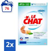 Le Chat Sensitive - Waspoeder - Witte en Gekleurde Was - Marseille & Aloë Vera - 38 Wasbeurten - Voordeelverpakking - 2 stuks