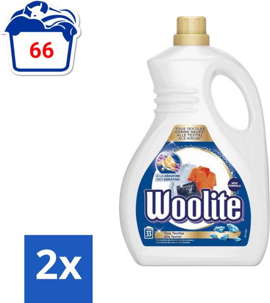 Woolite Textile - Vloeibaar Wasmiddel - Met Keratine - Textiel Was - 33 Wasbeurten - 2L - Voordeelverpakking - 2 stuks