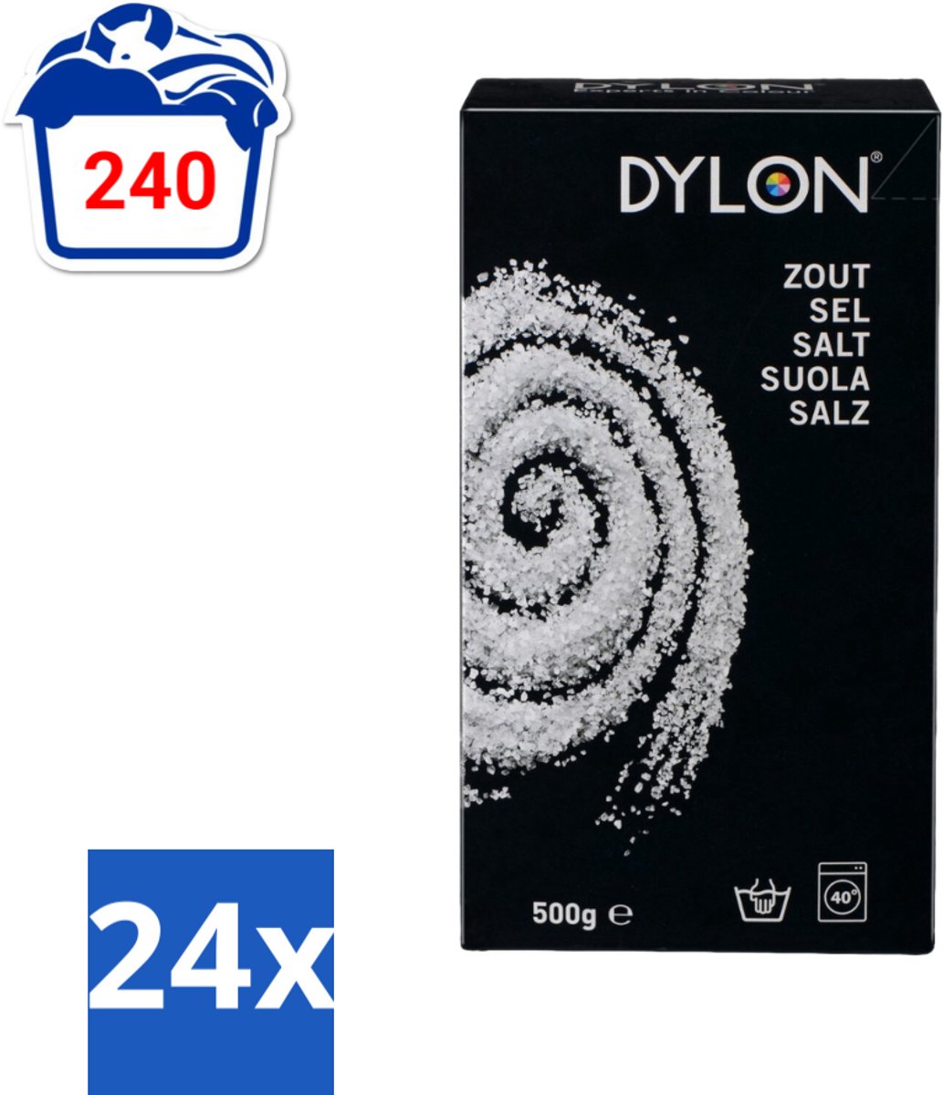 24 x Dylon - Zout - Voor Handwas Textielverf - Optimale Kleurresultaten - 500g - Dylon Zout - Textielverf - Handwas Verf - Kleurvastheid - Kleurintensiteit