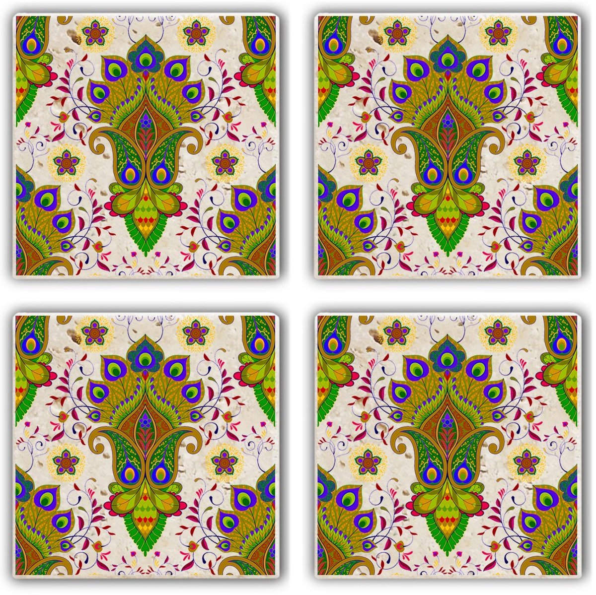 Asir - Onderzetter (4 stuks) - Veelkleurig - 10 x 10 x 1 cm
